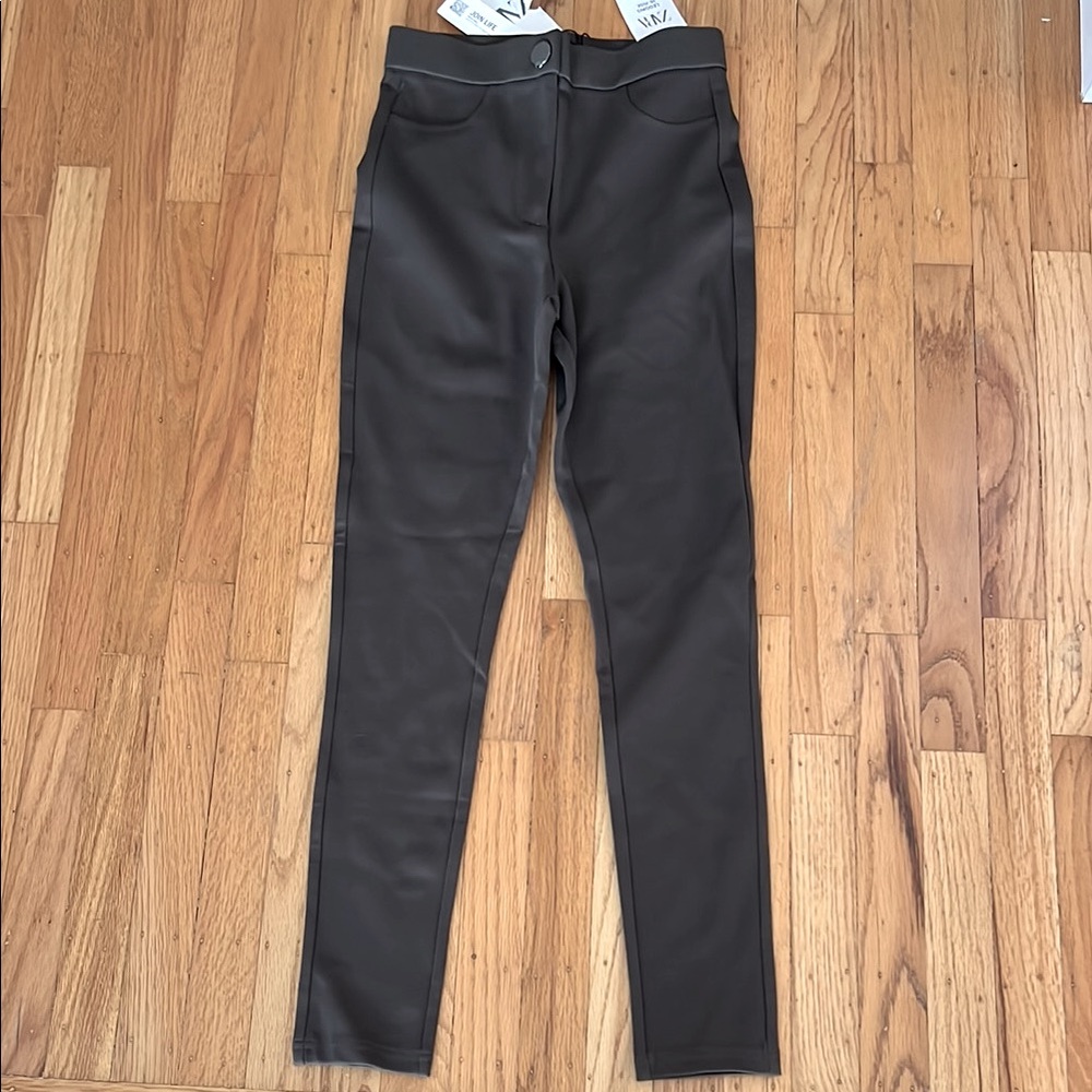 BRAND NEW! Zara high rise leggings pants small olive green brown small